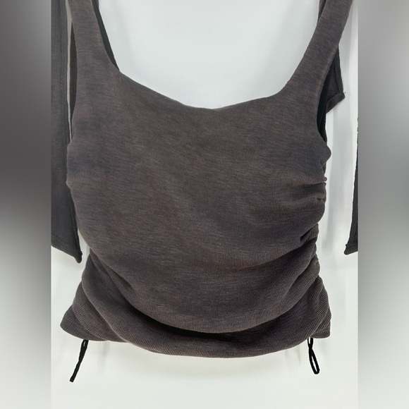 NWT Free People Boulevard Tie-Strap Tank Top Gray Runched Crop Shirt- Small - Picture 13 of 13